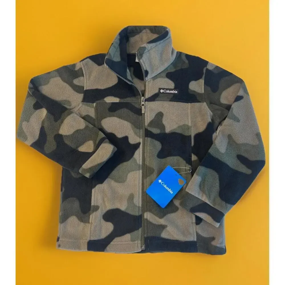 Columbia Boy’s Fleece Jacket Zing III Green Camo Zip Front Size Large (14/16)